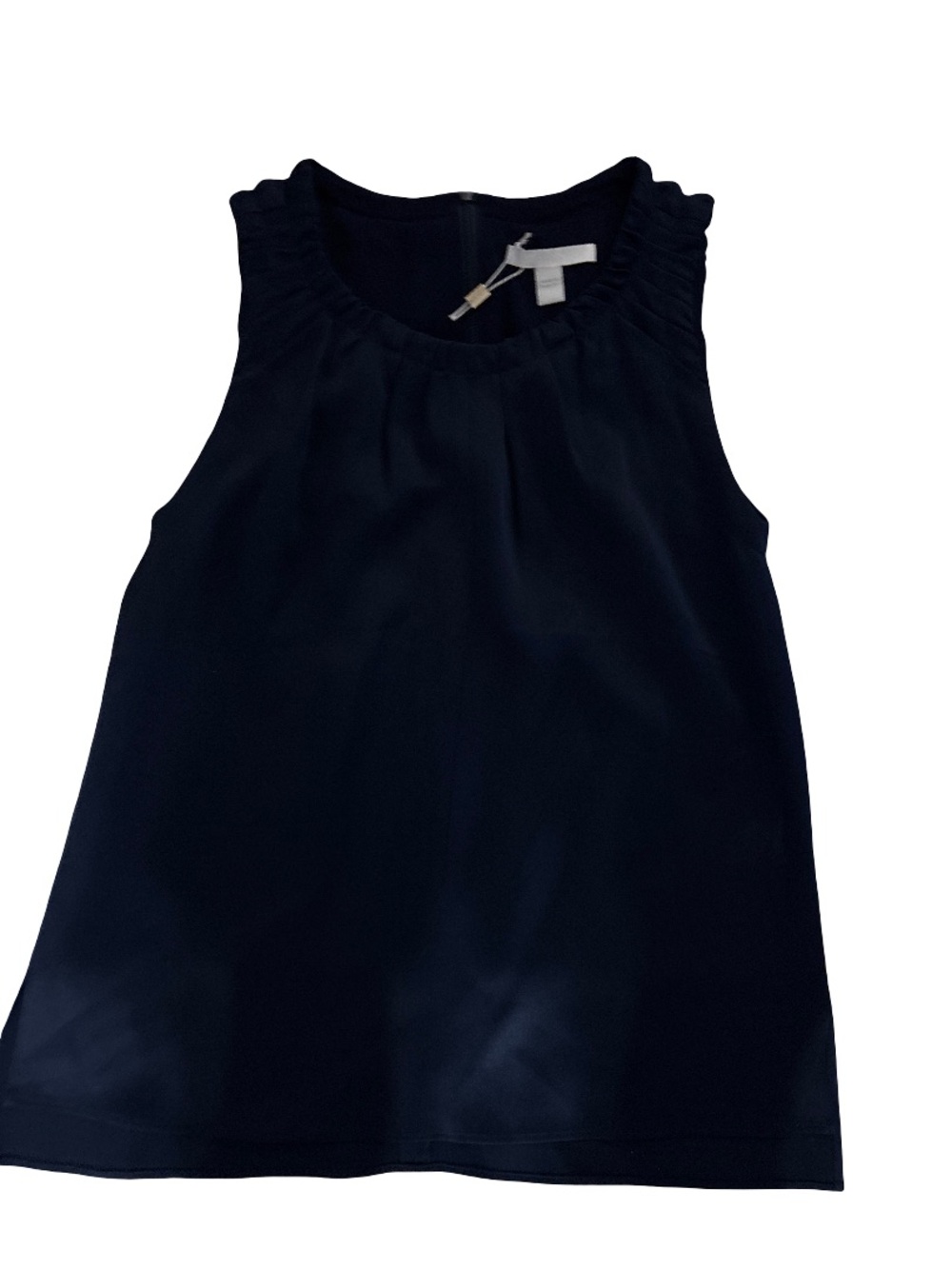 Boss Navy Satin Shirred-Neck Tank Top